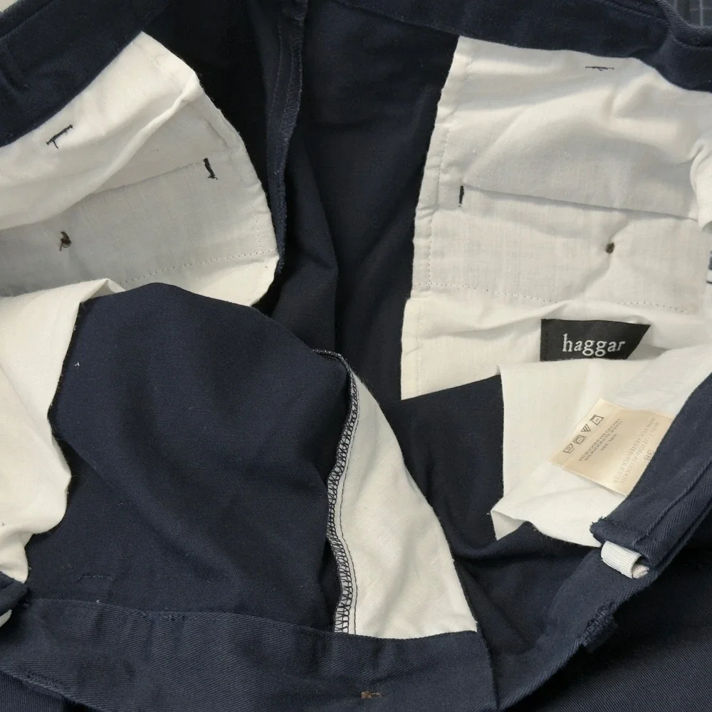Haggar Mens Navy Blue Flat Front Chino Shorts Size 38 Expandable Twill Casual 8